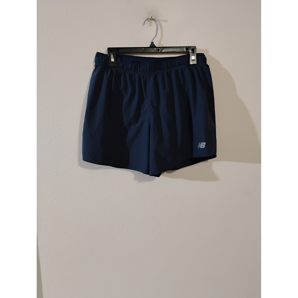 New Balance Mens Navy Blue Running Shorts Reflective Logo Zipper Pocket Large